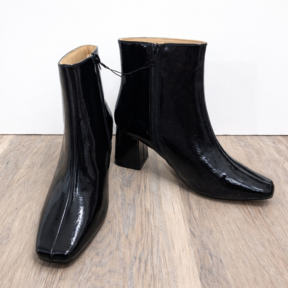 Brand New - Journee Collection Black Patent Square Toe Ankle Booties, no box